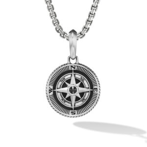 David Yurman Maritime Compass Amulet in Sterling Silver with Center Black Diamond, 29.5mm DY Bailey's Fine Jewelry