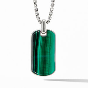 David Yurman Chevron Tag in Sterling Silver with Malachite, 35mm DY Bailey's Fine Jewelry