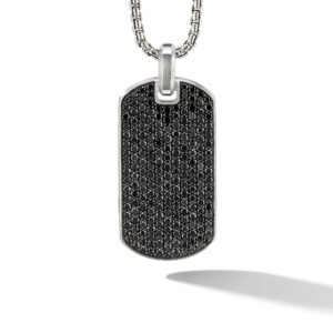 David Yurman Chevron Tag in Sterling Silver with Black Diamonds, 42mm DY Bailey's Fine Jewelry