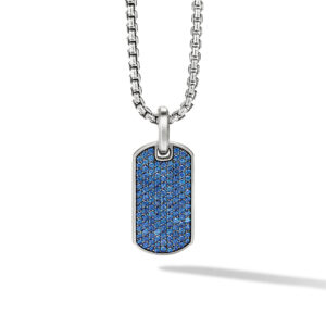 David Yurman Chevron Tag in Sterling Silver with Sapphires, 27mm DY Bailey's Fine Jewelry