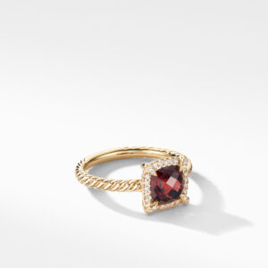 David Yurman Petite Chatelaine Pave Bezel Ring in 18K Yellow Gold with Garnet and Diamonds, 7mm Rings Bailey's Fine Jewelry